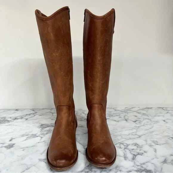 Women's Melissa Western Knee High Leather Boots Cognac Brown Woman’s Size 7B - Picture 2 of 15